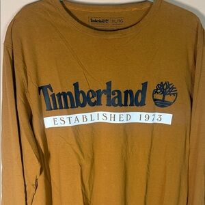 Timberland Long Sleeve Logo Tee - Mustard with Navy and White